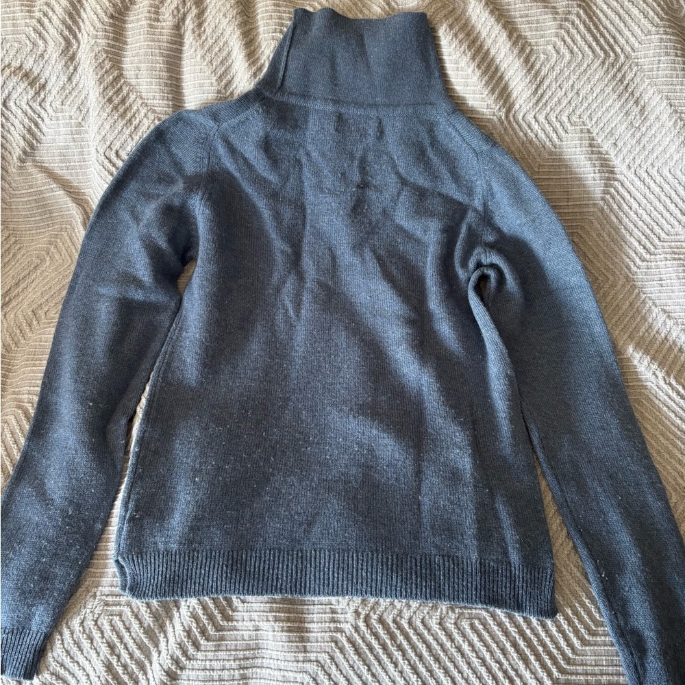 BRORA Steel Blue 100% Cashmere Turtleneck Sweater